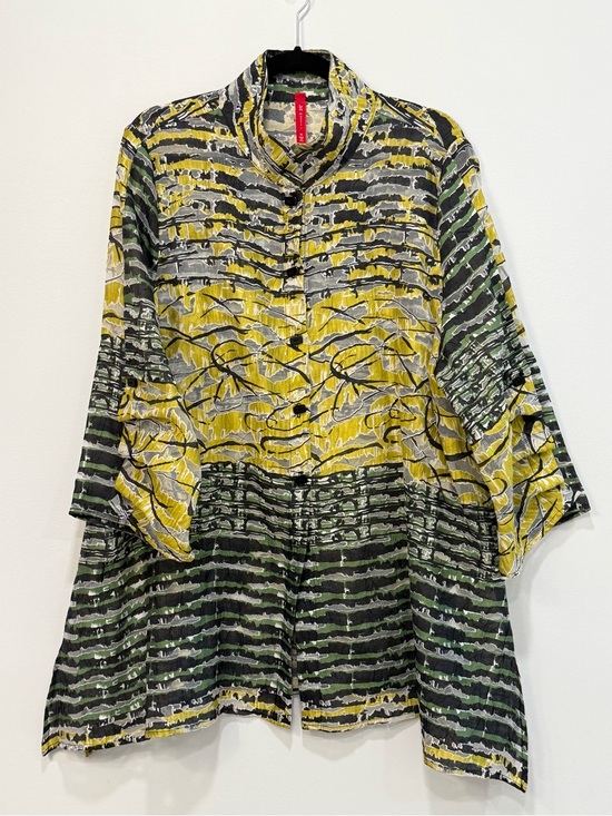 Jackets & Blazers - Vibrant Lightweight IC Collection Modern Mandarin Collar Button-Down Tunic XL